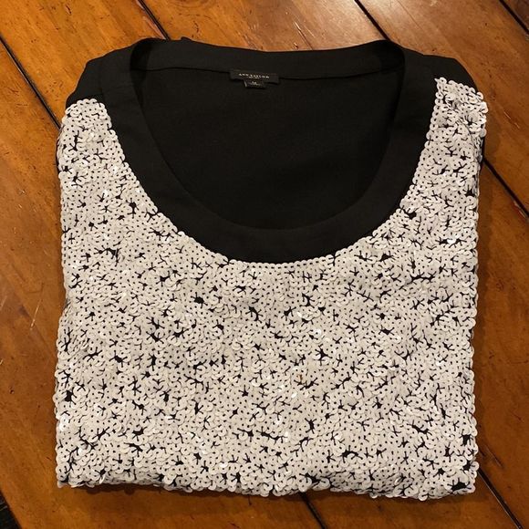 Ann Taylor Black Top covered in White Sequins - Picture 1 of 14